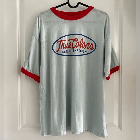 MOUSSY Vintage T-shirt One-size Light Blue & Red - Picture 1 of 3
